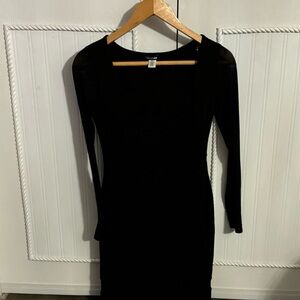 Long Sleeve Fit Black dress - Semi Sheer Sleeves
